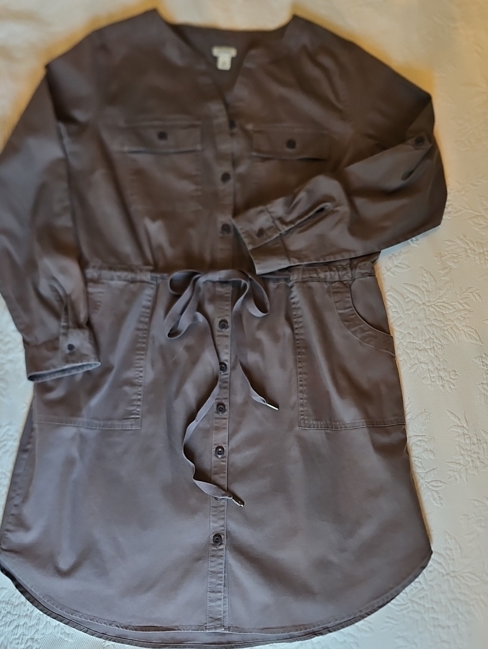 L.L. Bean Women's Button-Front Drawstring Dress in Gray